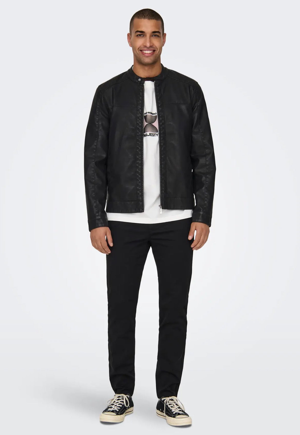Only & Sons - Mike PU Racer Black - Leather Jacket | Men-Image