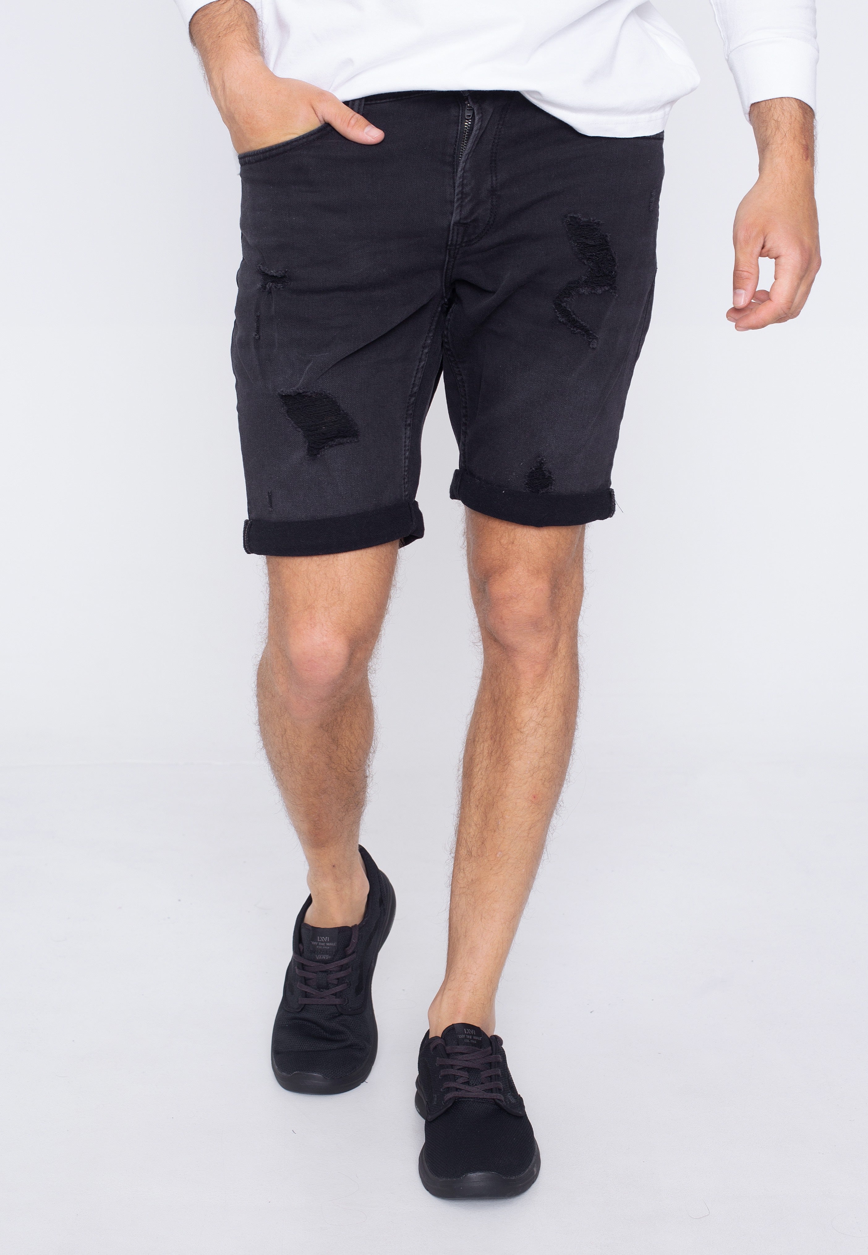 Only & Sons - Onsply Damage Jog Black Denim - Shorts | Men-Image