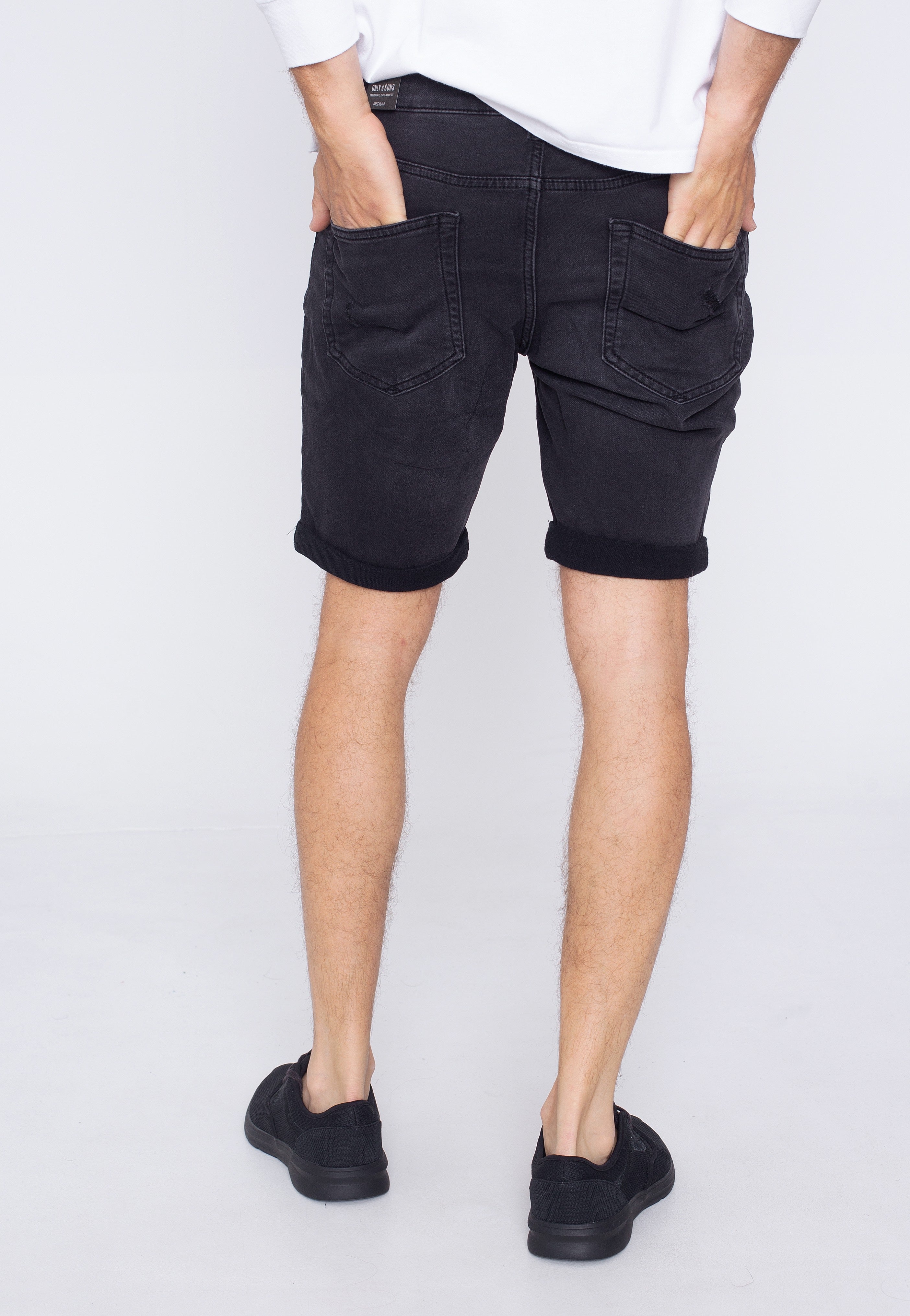 Only & Sons - Onsply Damage Jog Black Denim - Shorts | Men-Image