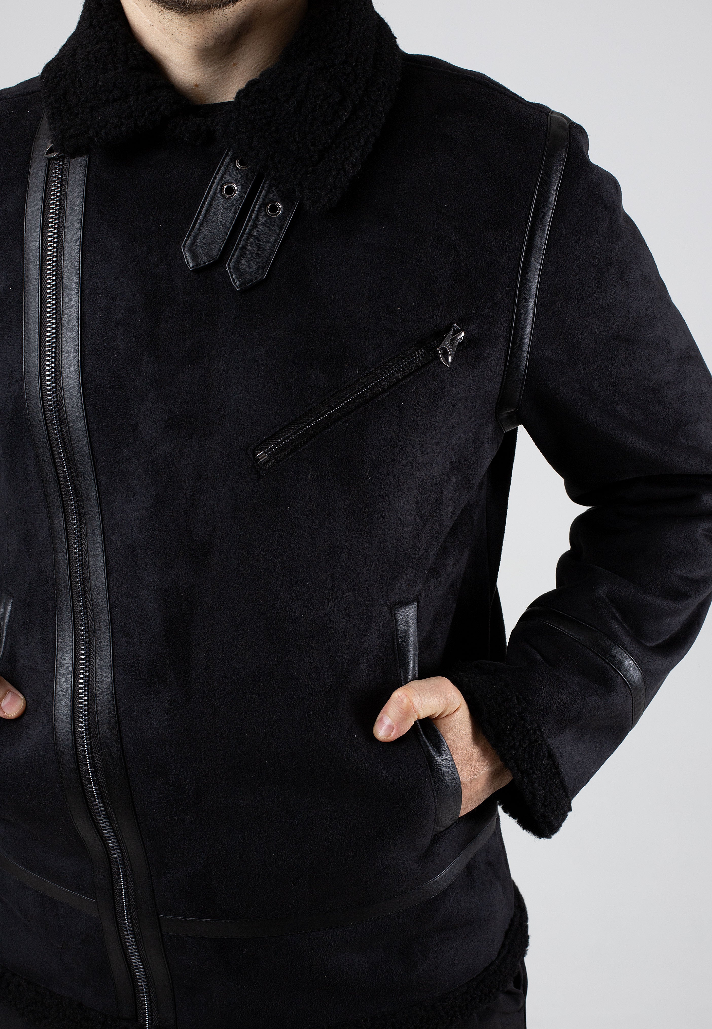 Only & Sons - Robyn Fake Suede Aviator Black - Jacket | Men-Image