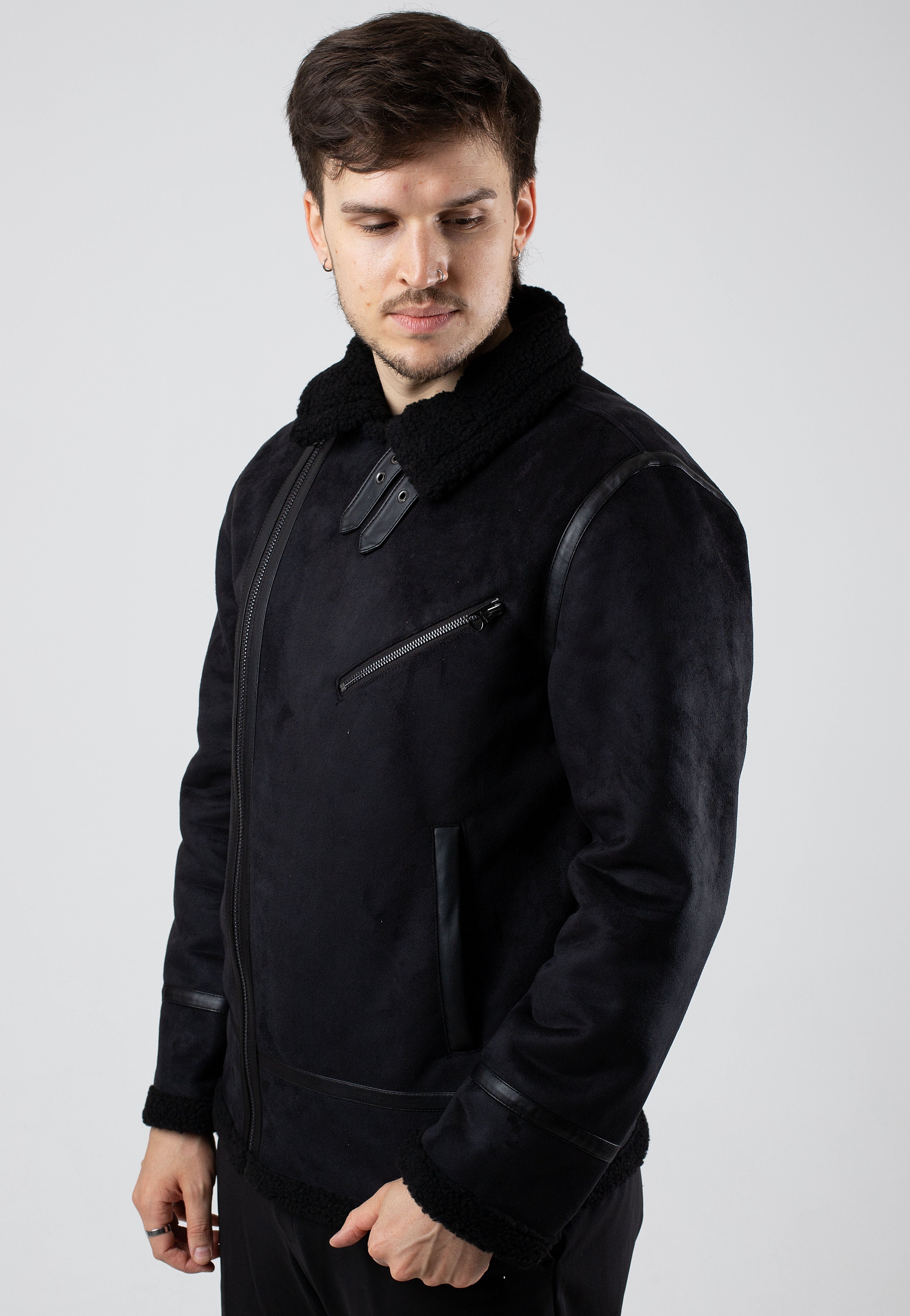 Only & Sons - Robyn Fake Suede Aviator Black - Jacket | Men-Image