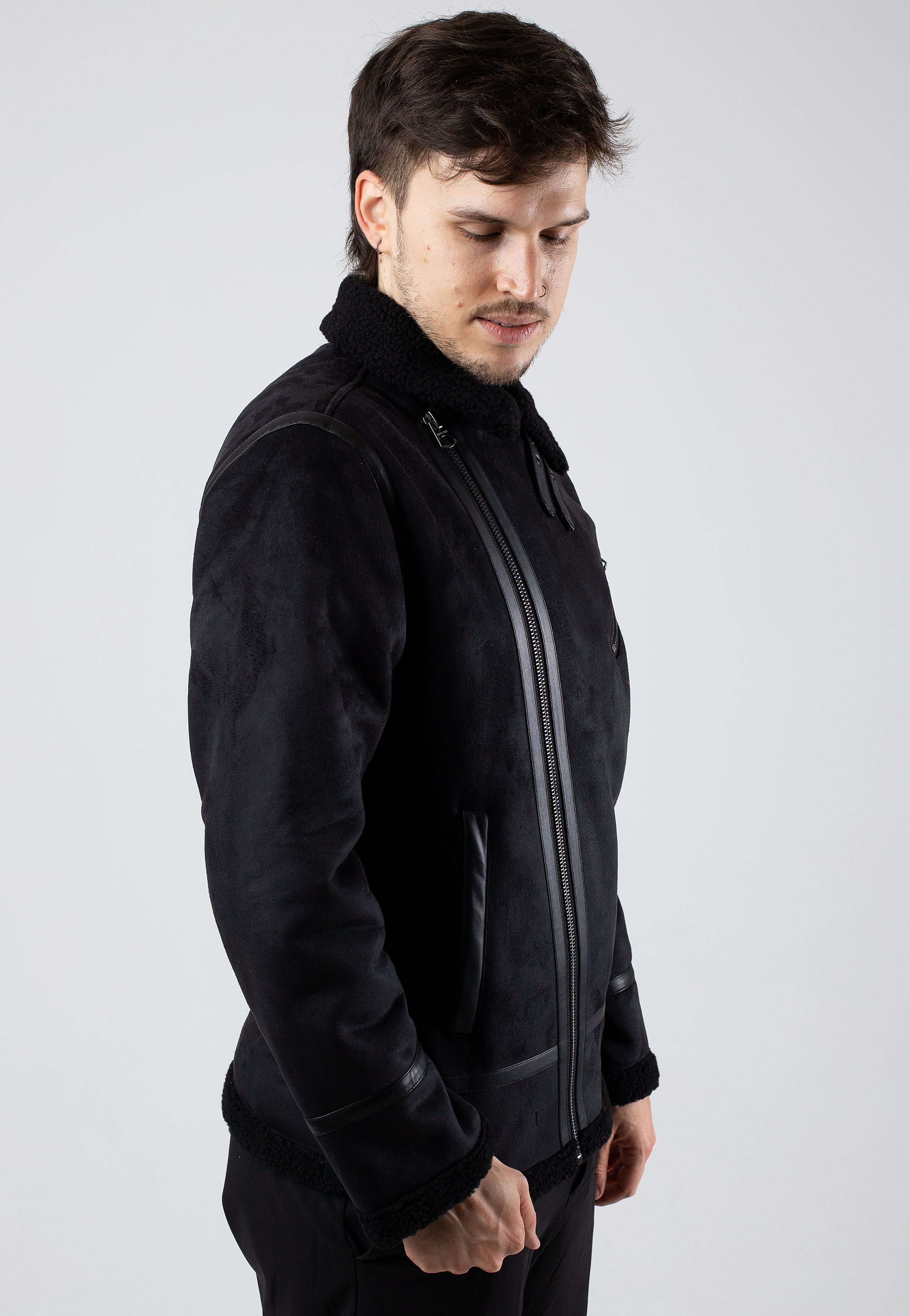 Only & Sons - Robyn Fake Suede Aviator Black - Jacket | Men-Image