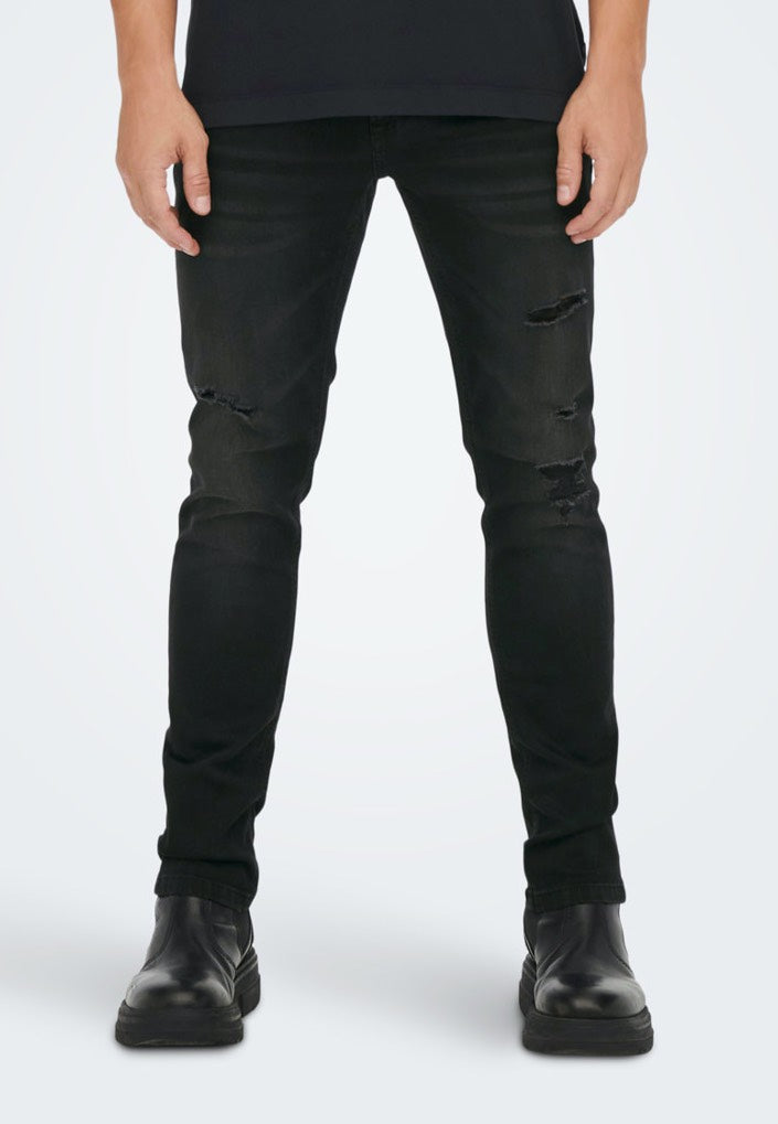 Only & Sons - Loom Slim Damage Black Denim - Jeans | Men-Image