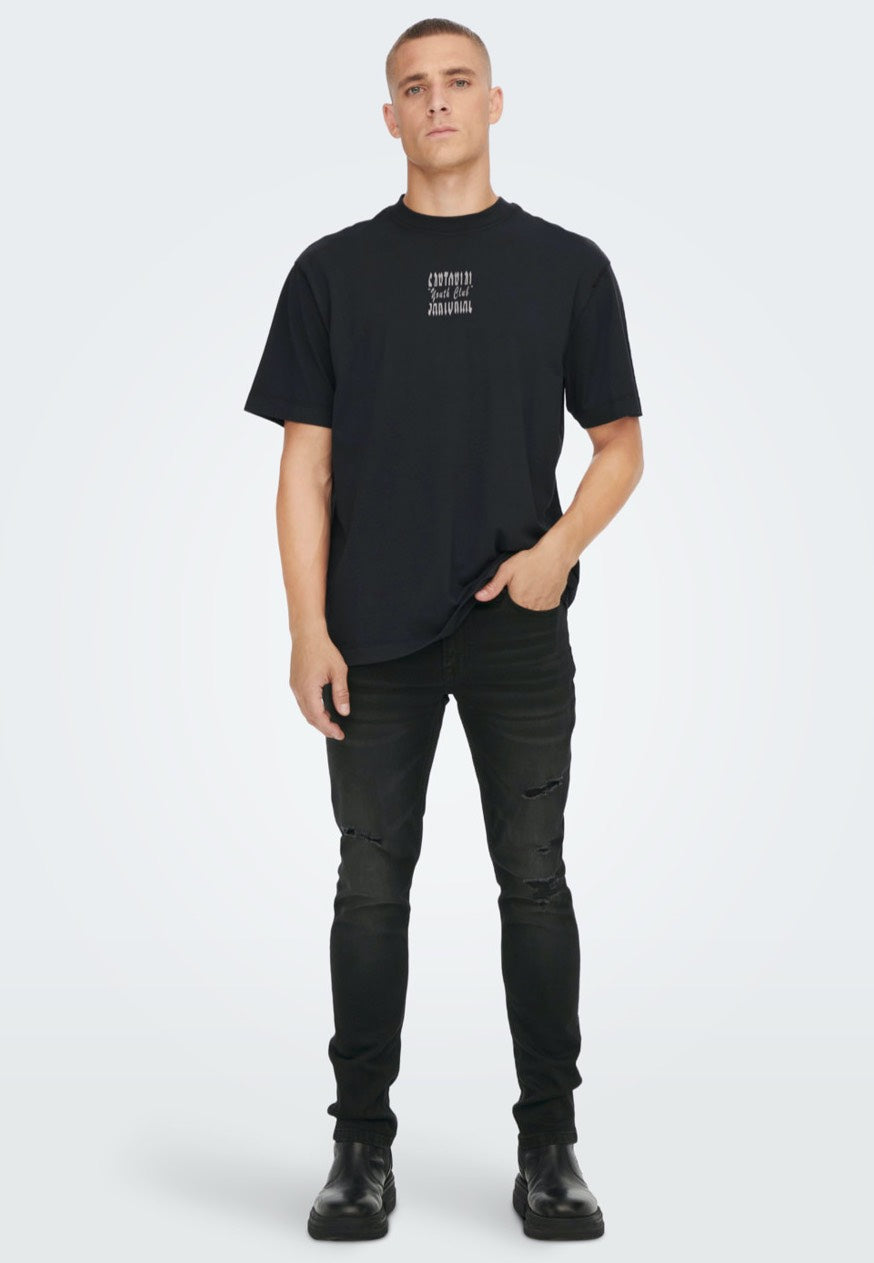 Only & Sons - Loom Slim Damage Black Denim - Jeans | Men-Image