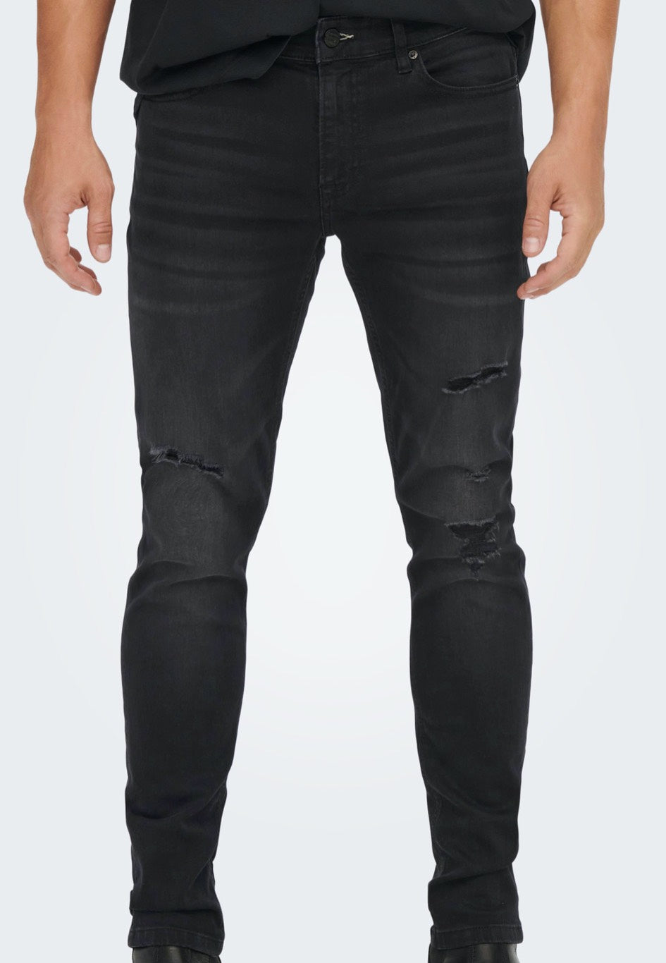 Only & Sons - Loom Slim Damage Black Denim - Jeans | Men-Image