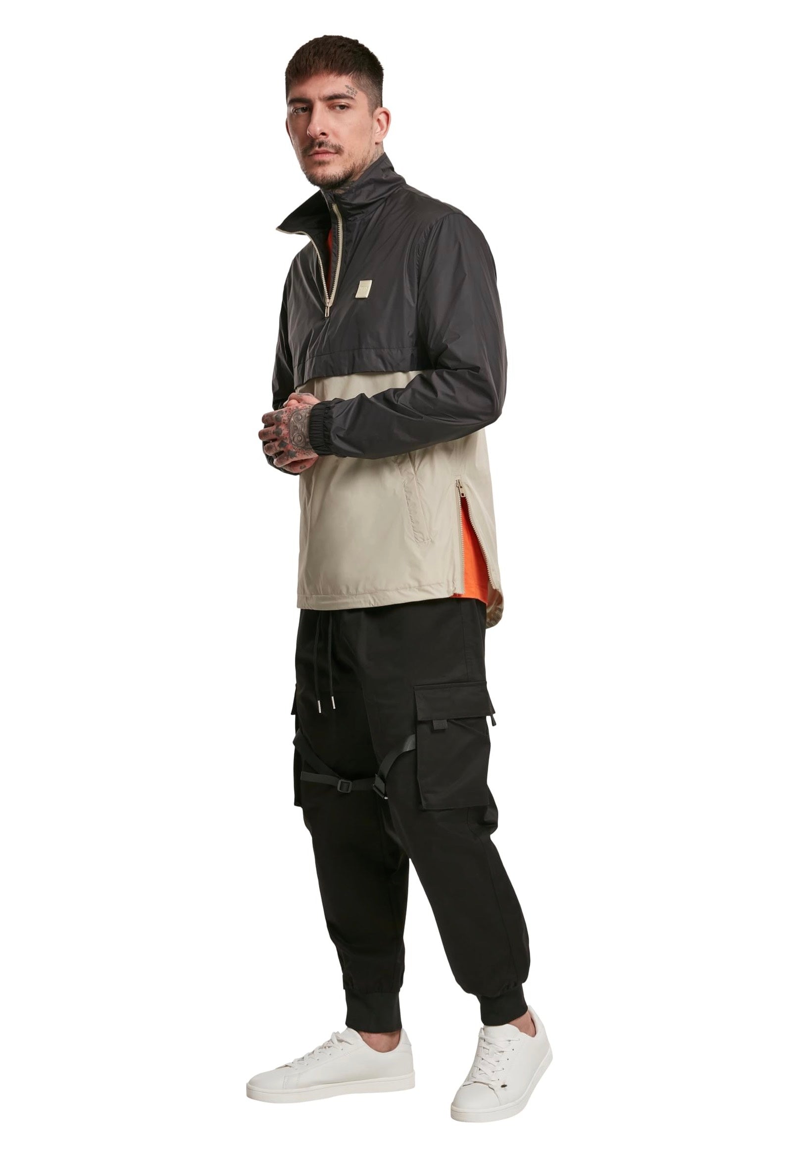 Urban Classics - Stand Up Collar Pull Over Black/Concrete - Windbreaker | Men-Image