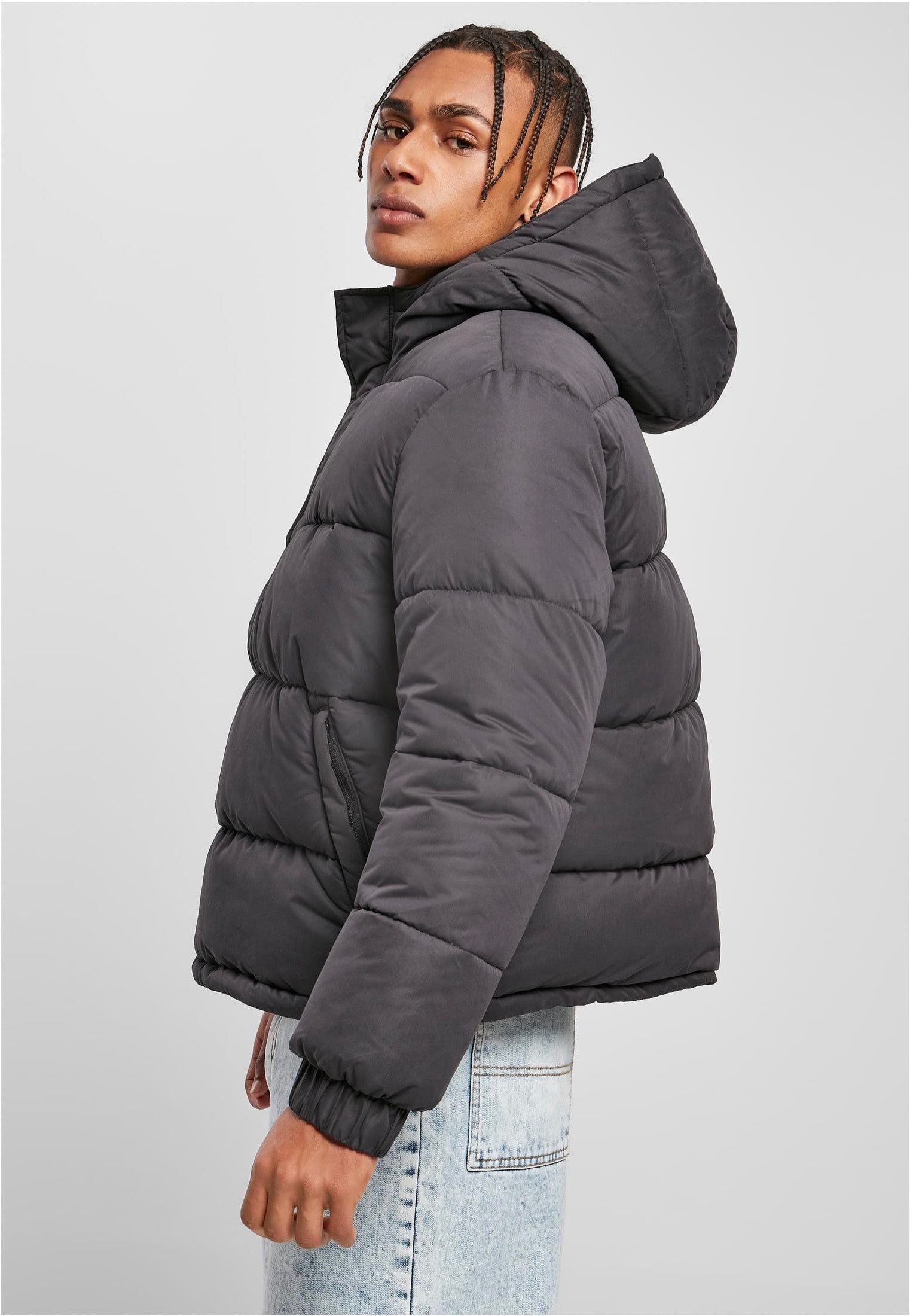 Urban Classics - Hooded Cropped Pull Over Down Black - Jacket | Men-Image