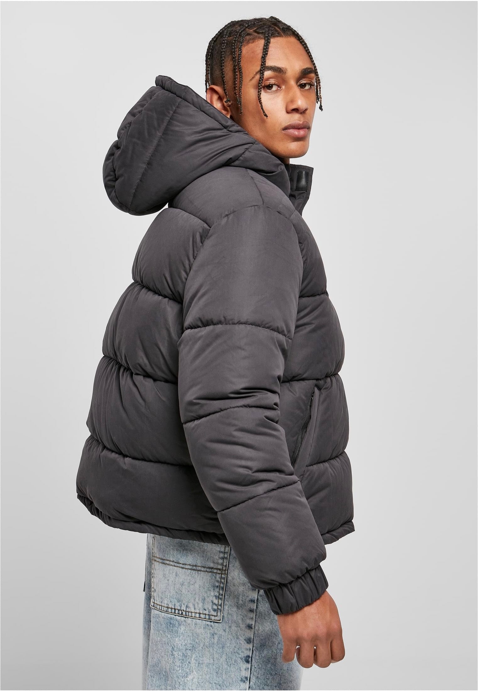 Urban Classics - Hooded Cropped Pull Over Down Black - Jacket | Men-Image