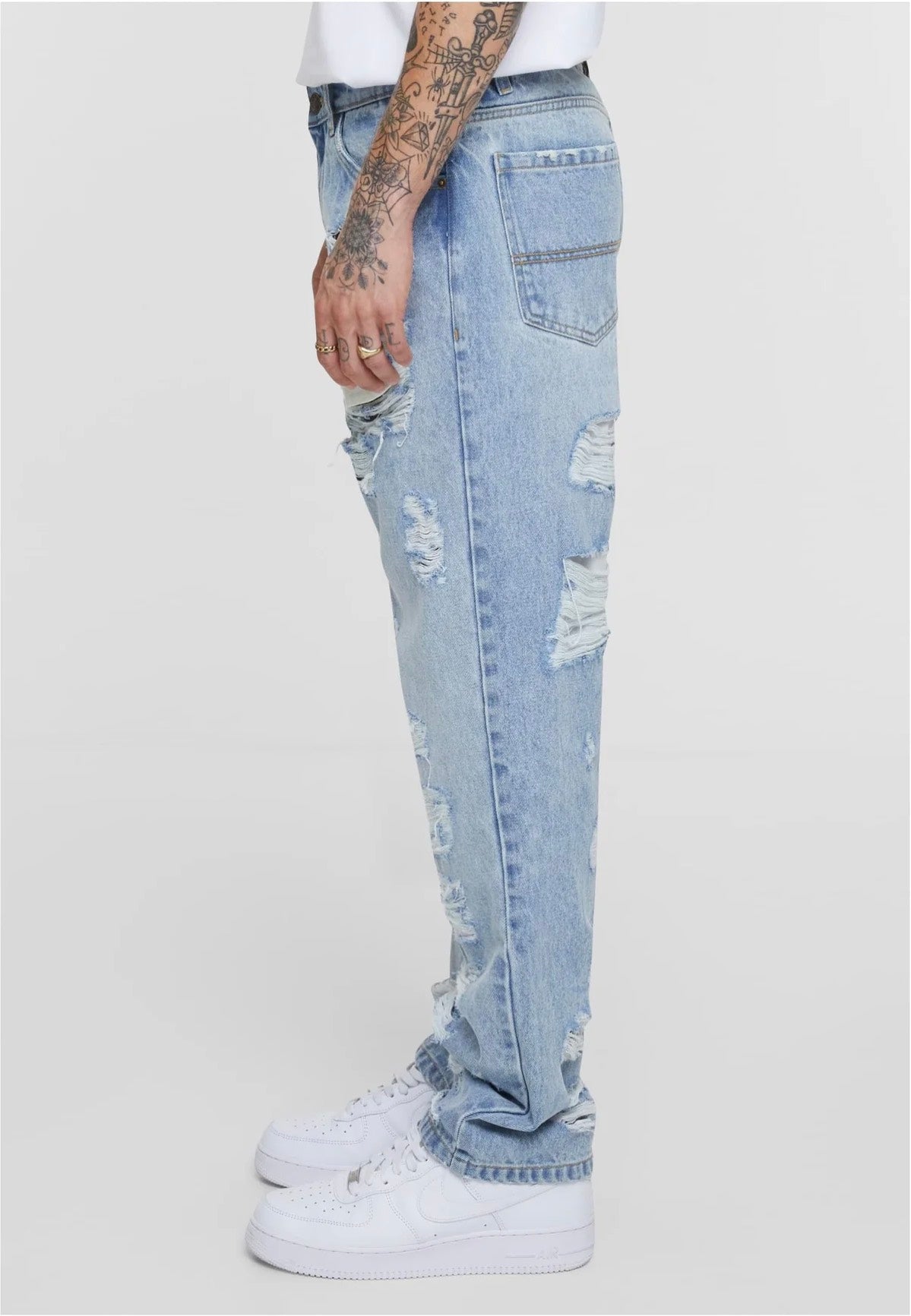 Urban Classics - Heavy Ounce Straight Fit New Light Blue Heavy Destroyed Washed - Jeans | Men-Image
