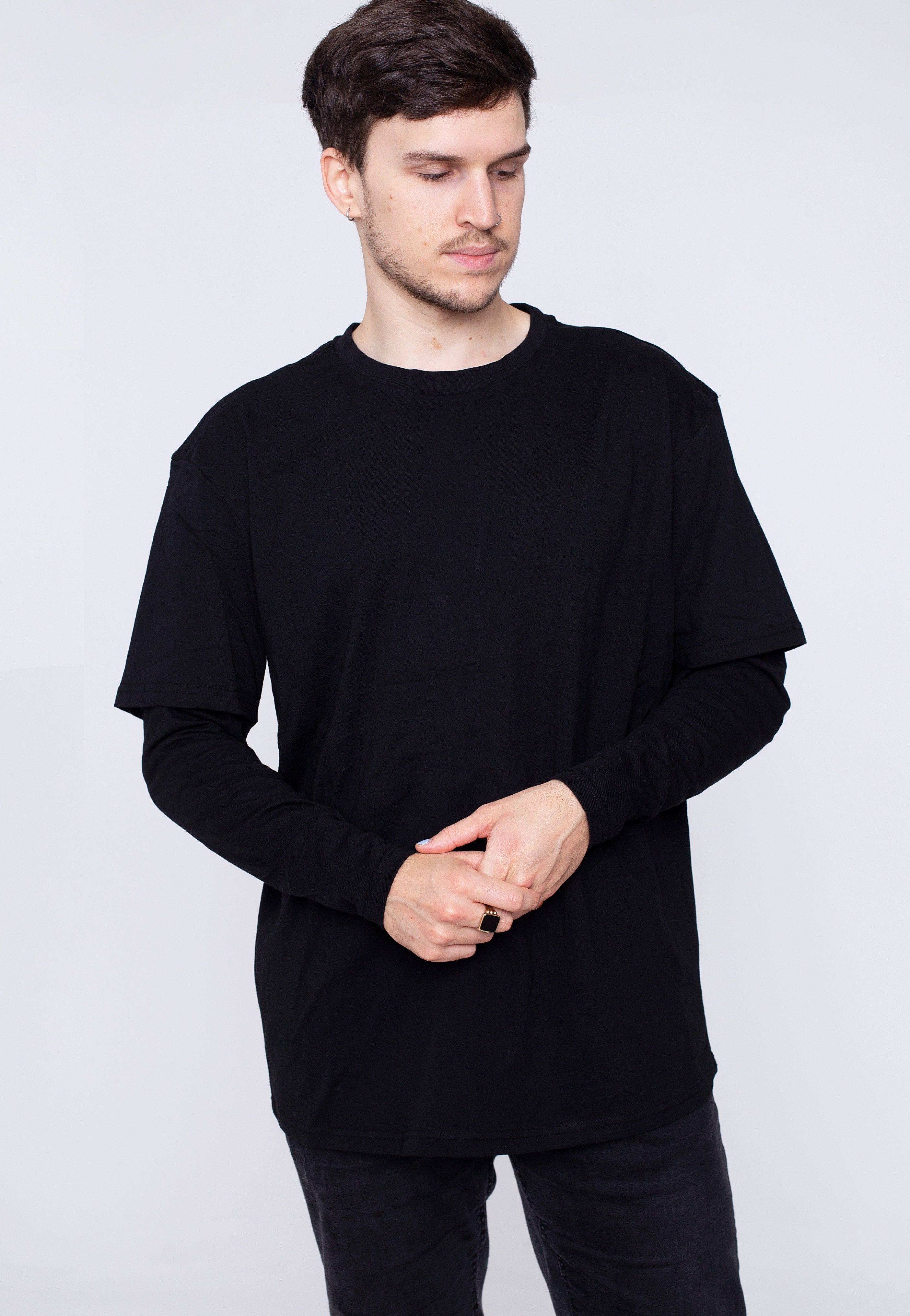 Urban Classics - Oversized Shaped Double Layer Black/Black - Longsleeve | Men-Image